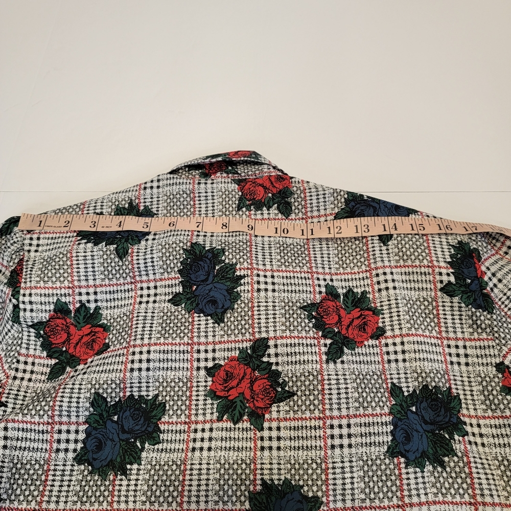 Vintage Leslie Fay Sportswear Floral Gingham Puff Sleeve Tie Button Up Top NWT! - Picture 15 of 16